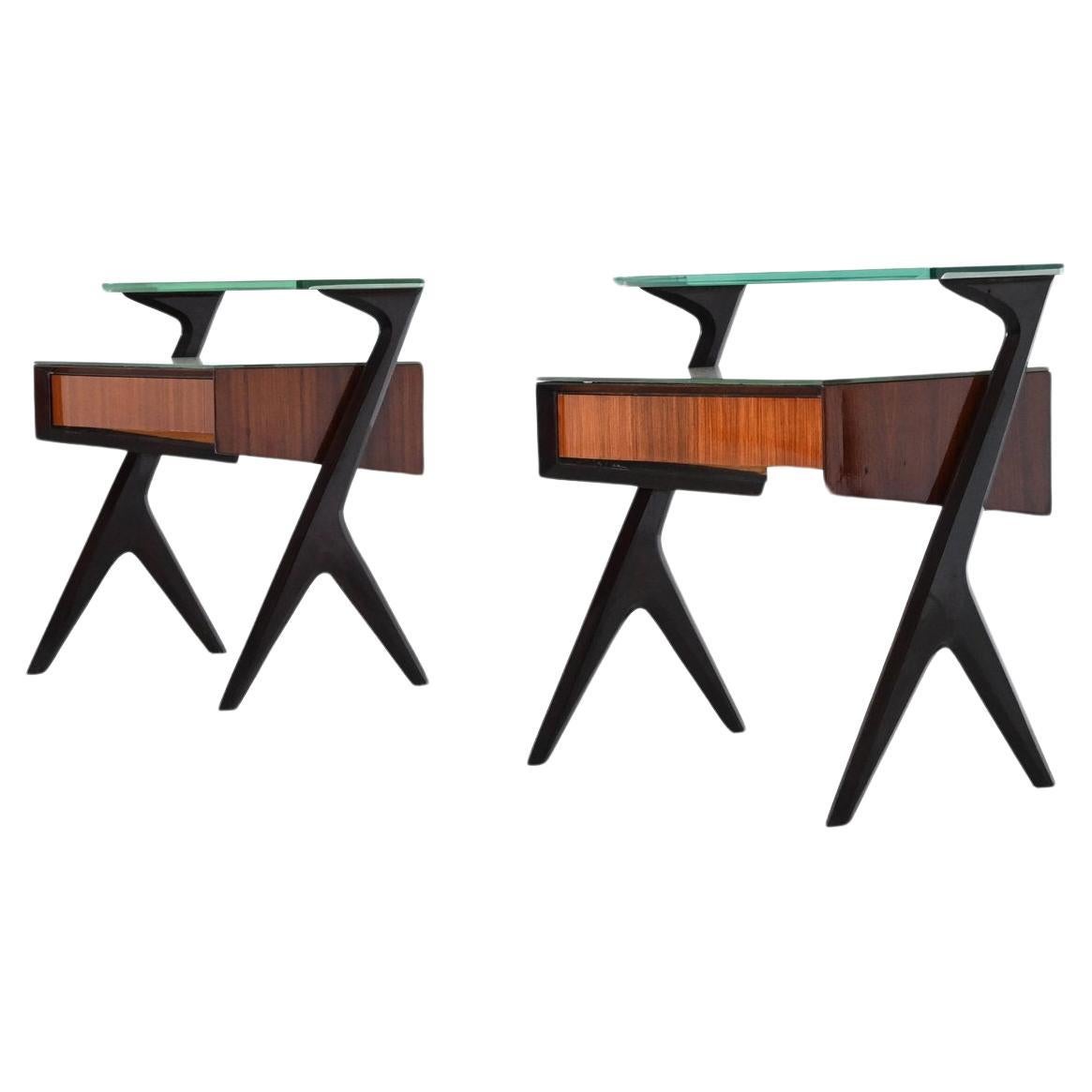 Vittorio Dassi pair of nightstands rosewood and glass Italy 1950