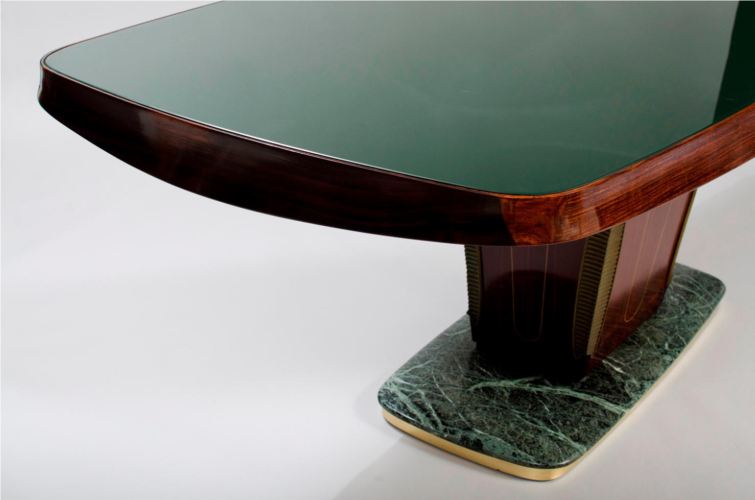Italian Vittorio Dassi Rosewood, Marble and Green Glass Mid-Century Modern Dining Table
