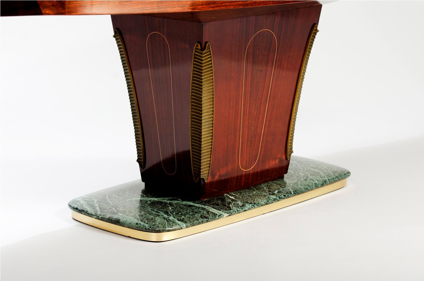 Mid-20th Century Vittorio Dassi Rosewood, Marble and Green Glass Mid-Century Modern Dining Table
