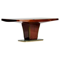 Vittorio Dassi Rosewood, Marble and Green Glass Mid-Century Modern Dining Table