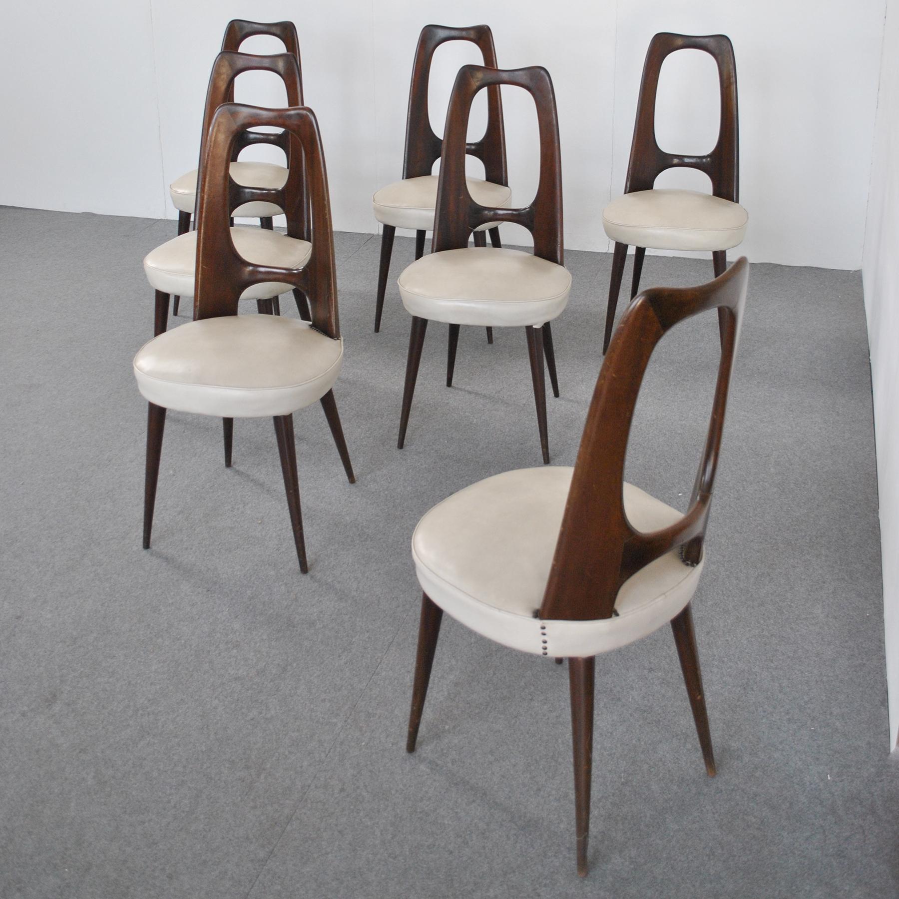 Italian Vittorio Dassi Set Eight Chairs from Late 60's