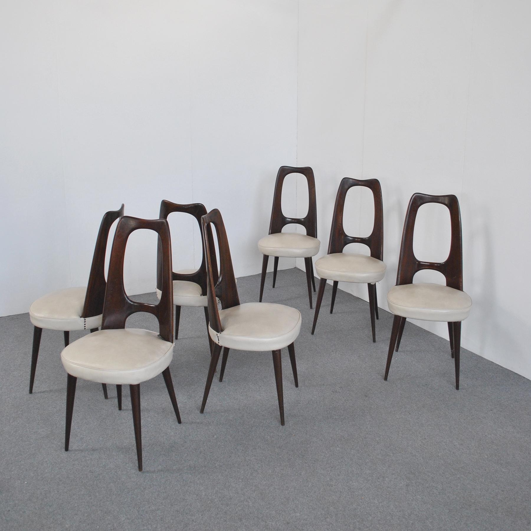 Faux Leather Vittorio Dassi Set Eight Chairs from Late 60's