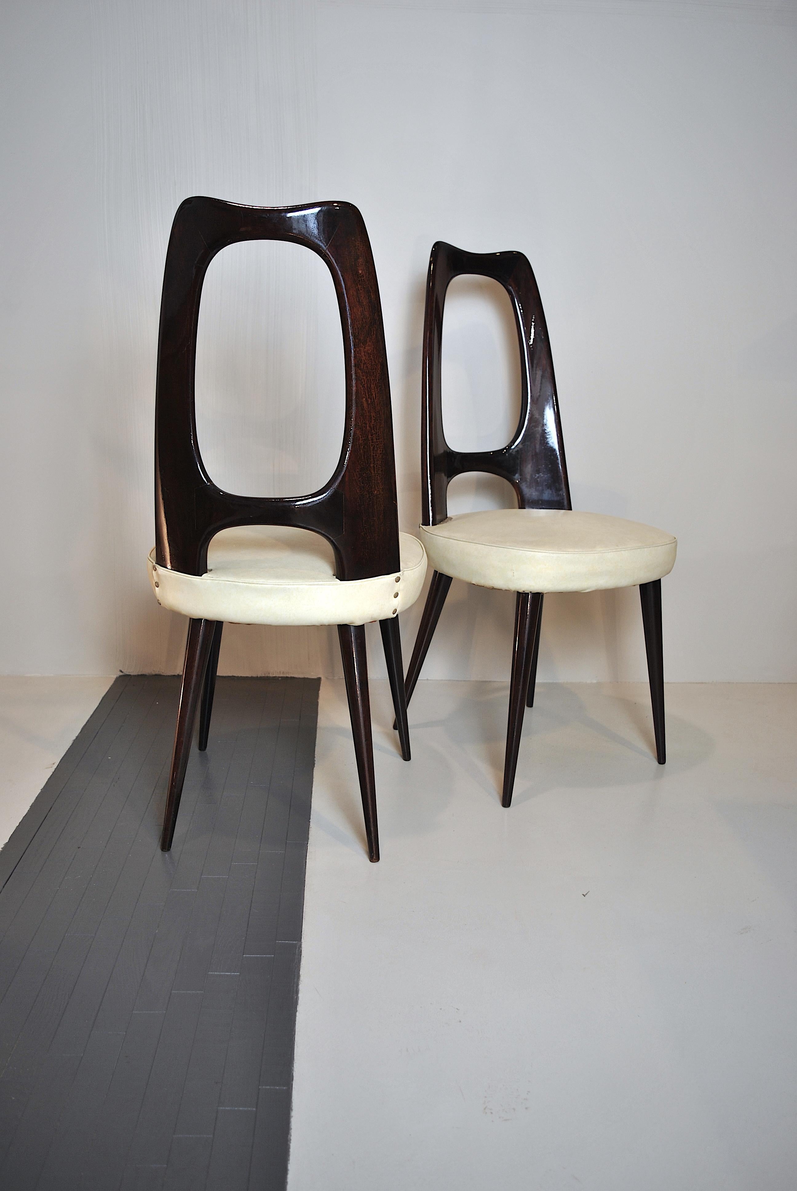 Vittorio Dassi Set of 8 Midcentury Italian Side Chairs, 1950s 1