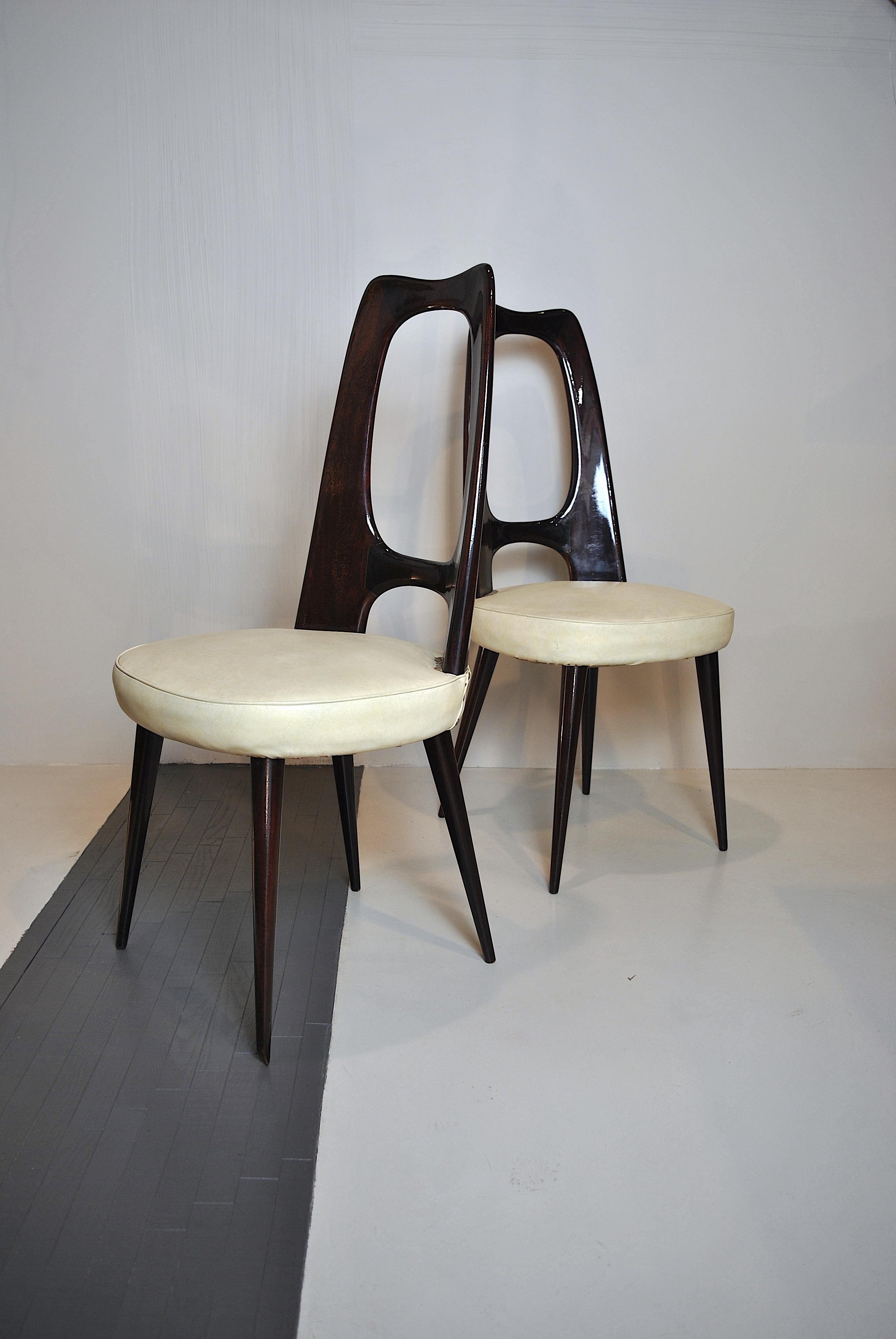 Vittorio Dassi Set of 8 Midcentury Italian Side Chairs, 1950s 2