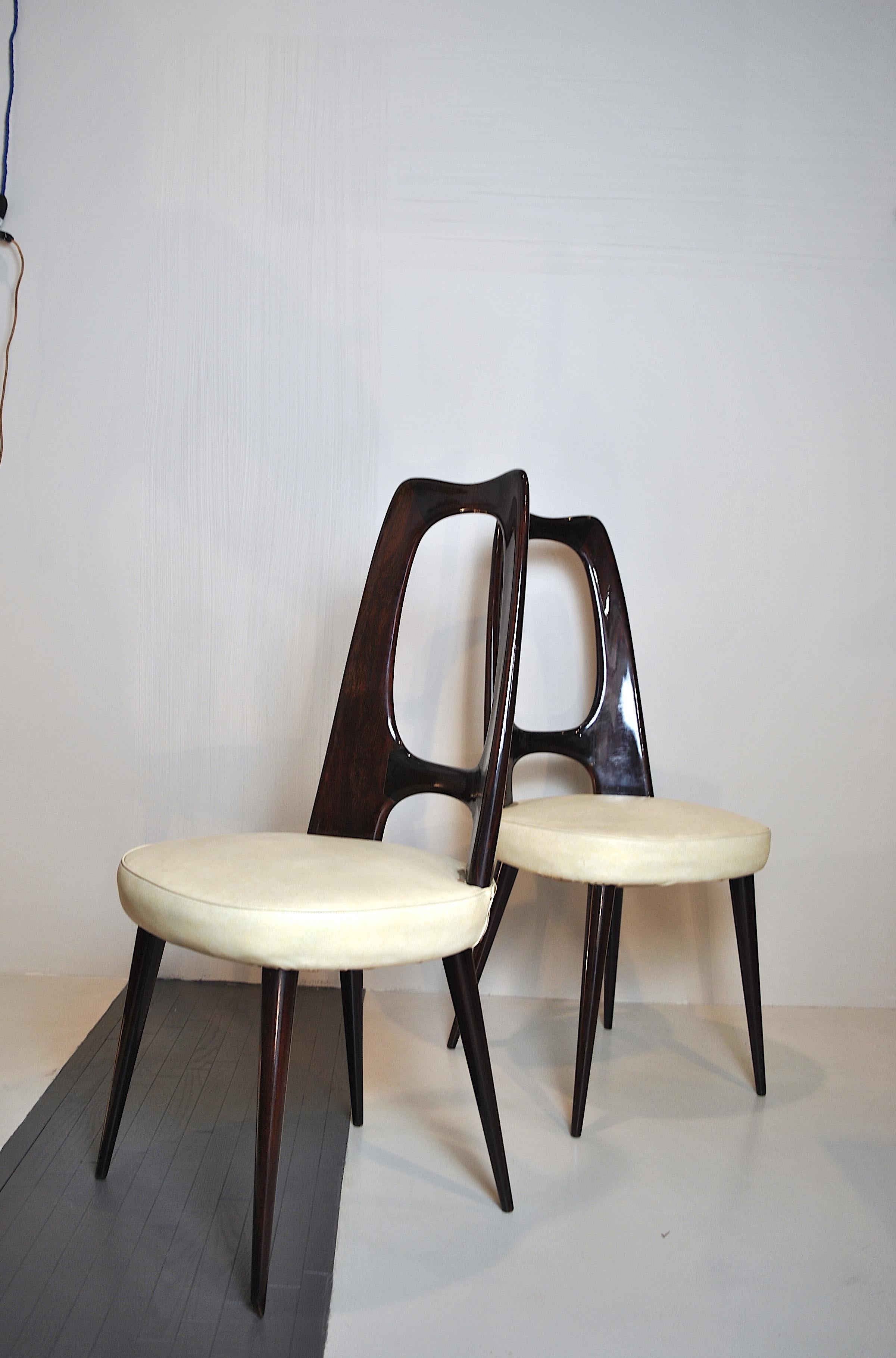 Vittorio Dassi Set of 8 Midcentury Italian Side Chairs, 1950s 3