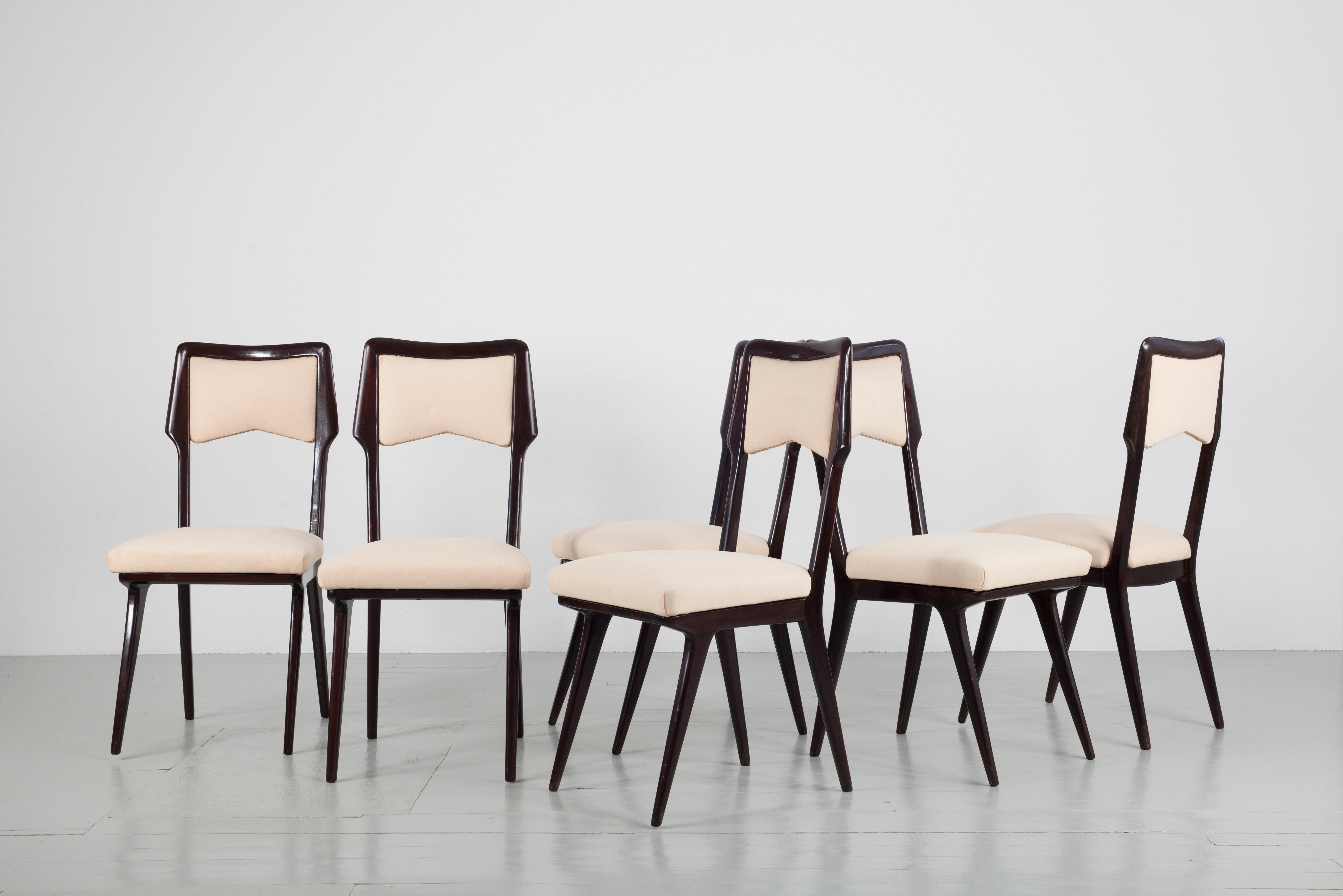 Mid-Century Modern Vittorio Dassi Set of Six Cream Colored Dining Chairs