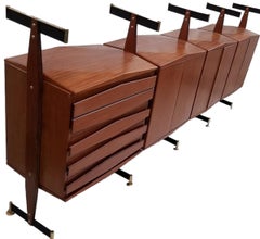 Vittorio Dassi Sideboard Hexagon Glass Shelves La Permanente Mobili Cantu 1950s