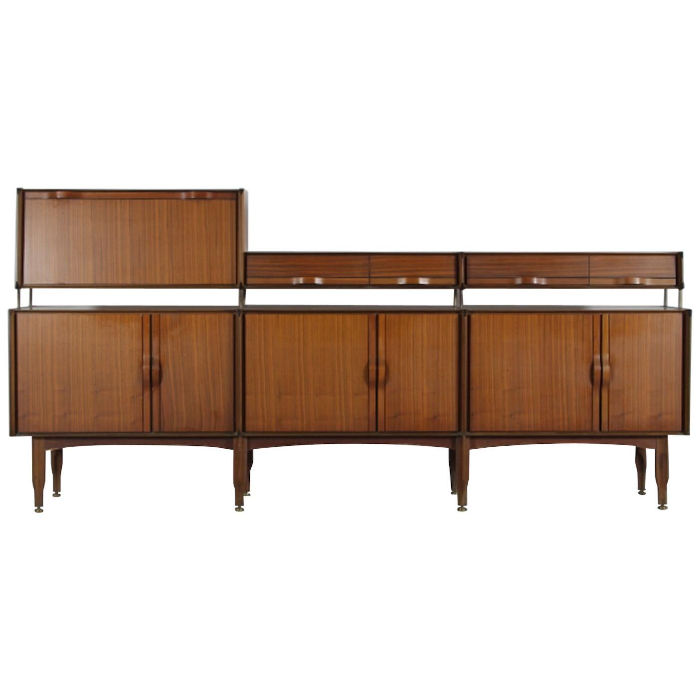 Vittorio Dassi Three Height Walnut Long Sideboard