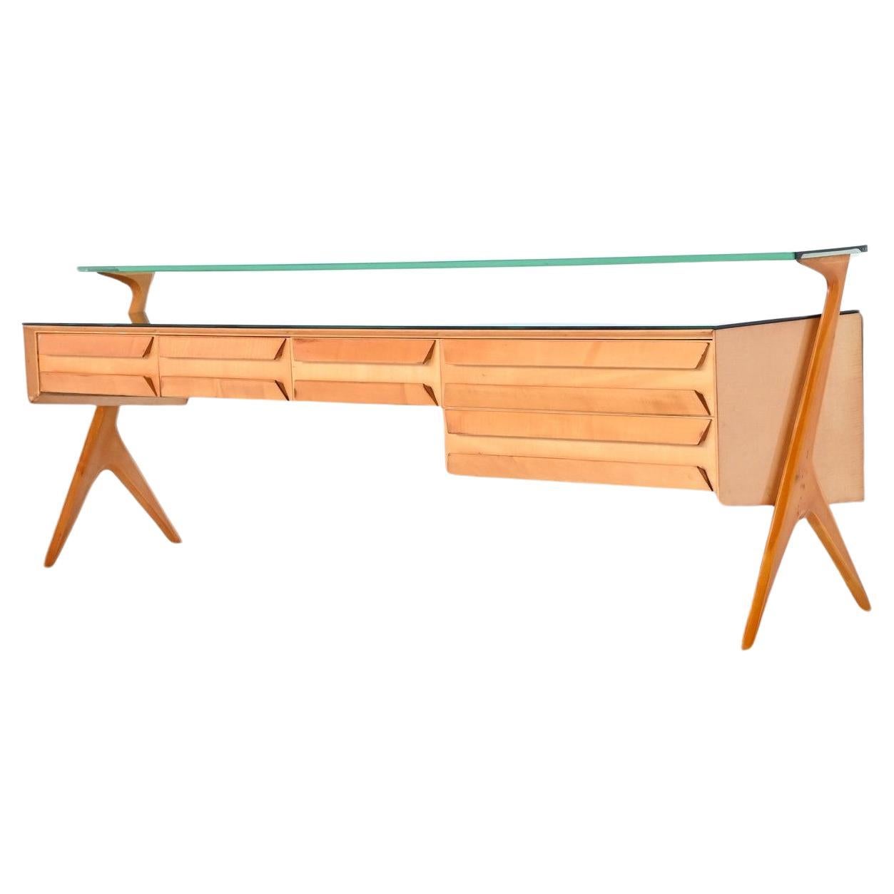 Vittorio Dassi Schminktisch-Sideboard aus Birkenholz, Italien 1950