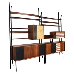 Vittorio Dassi Wall Unit in Brazilian Rosewood and Brass, Italy, 1964