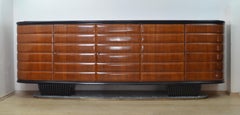 Vittorio Dassi Wood Green Marble Credenza for Mobili Moderni, Italy, 1950s