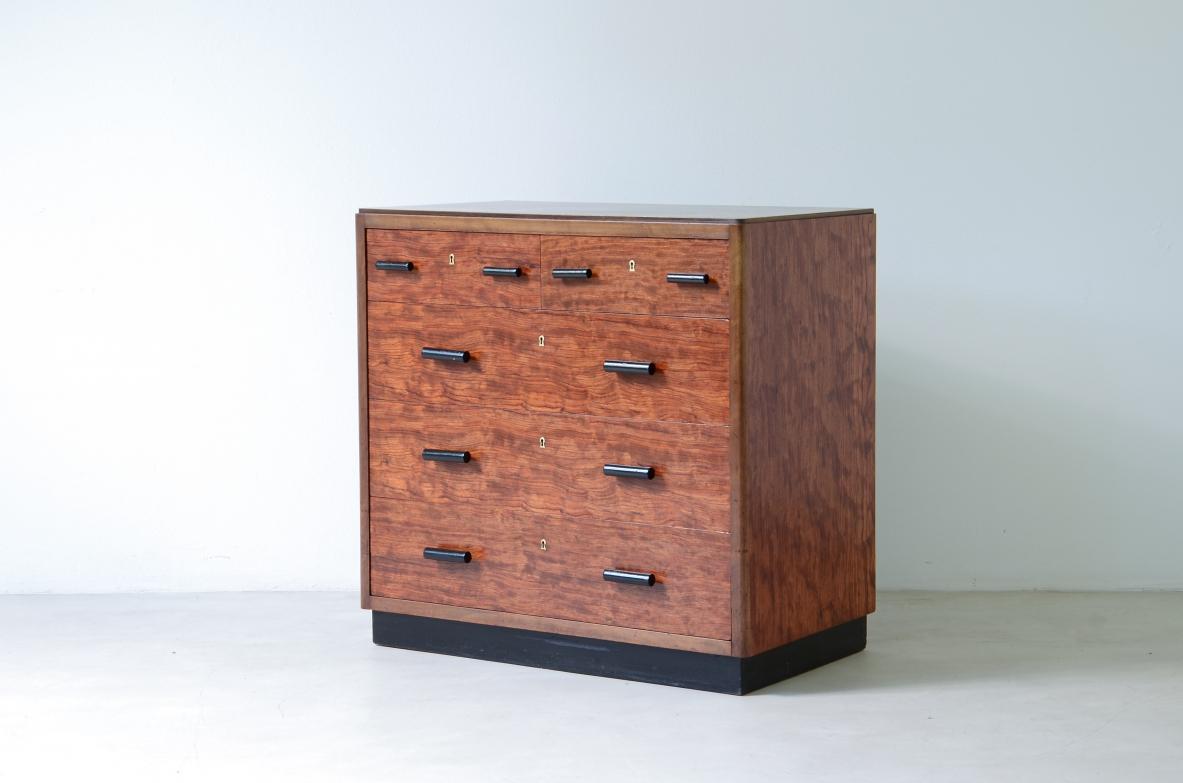 Vittorio Ducrot, small chest of drawers in flamed oak In Excellent Condition For Sale In Milano, IT