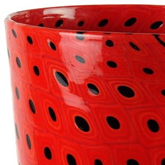 Vittorio Ferro Murano Red Black Bullseye Murrines Italian Art Glass Flower Vase