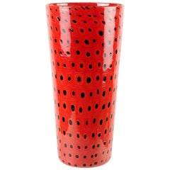 Vittorio Ferro Murano Red Black Bullseye Murrines Italian Art Glass Flower Vase