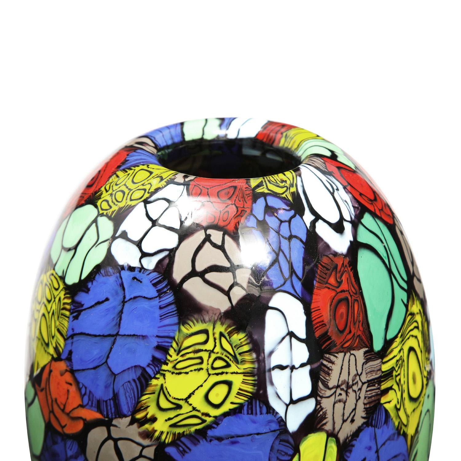 Moderne Vase Vittorio Ferro avec murrine multicolore unique, vers 1994 en vente