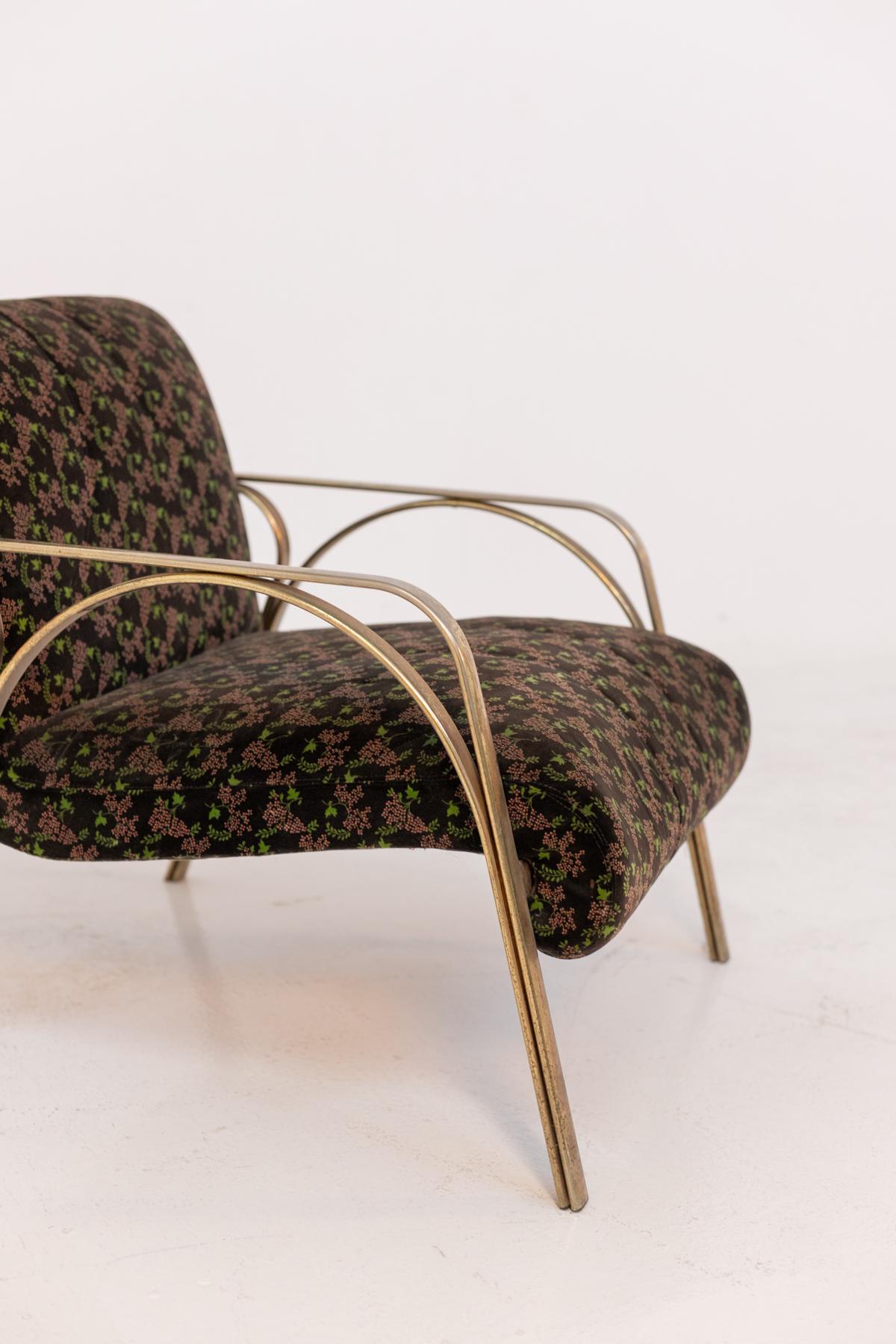 Vittorio Gregotti Vintage Velvet Armchair in Brass In Good Condition In Milano, IT