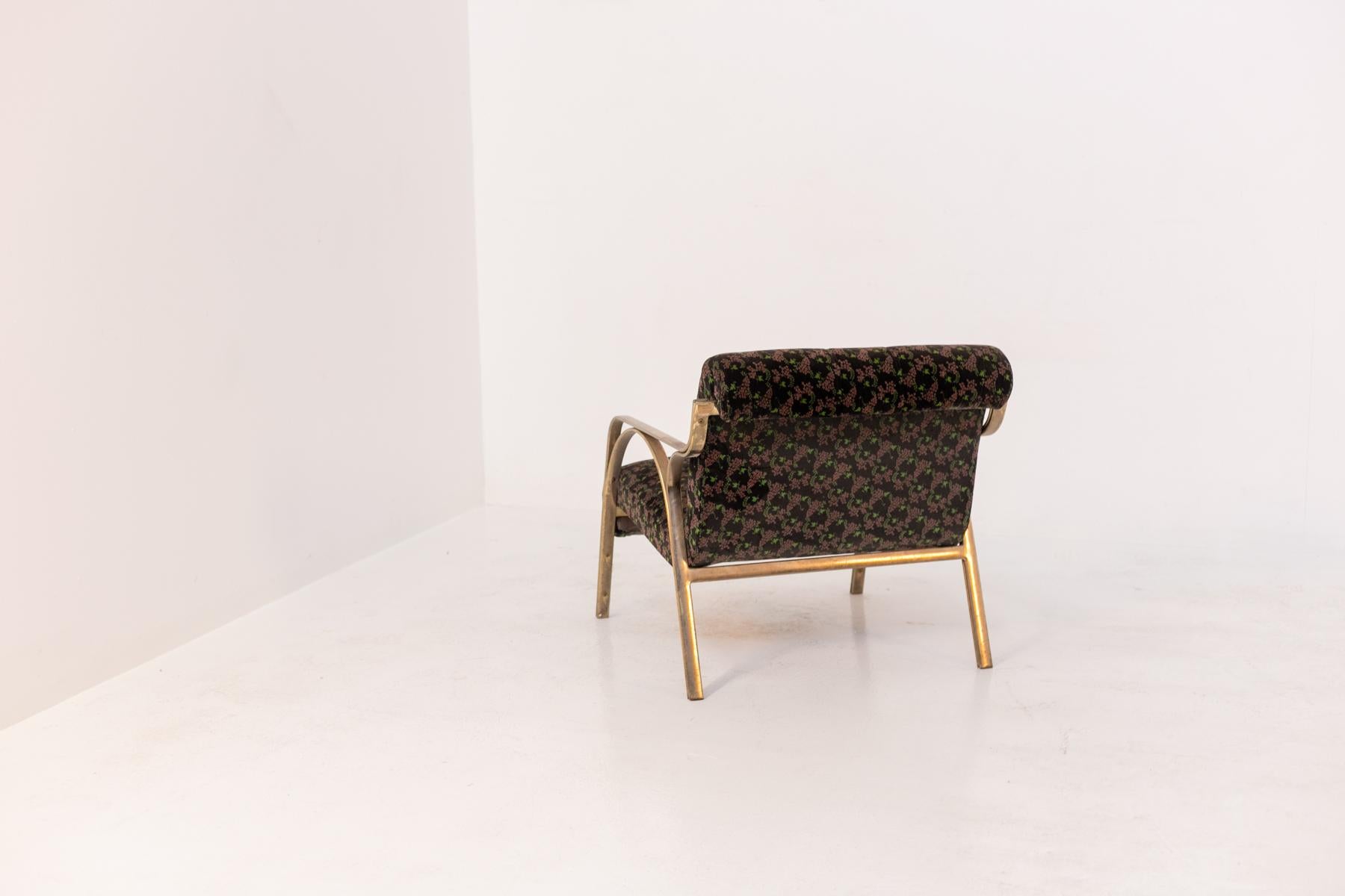 Vittorio Gregotti Vintage Velvet Armchair in Brass 1