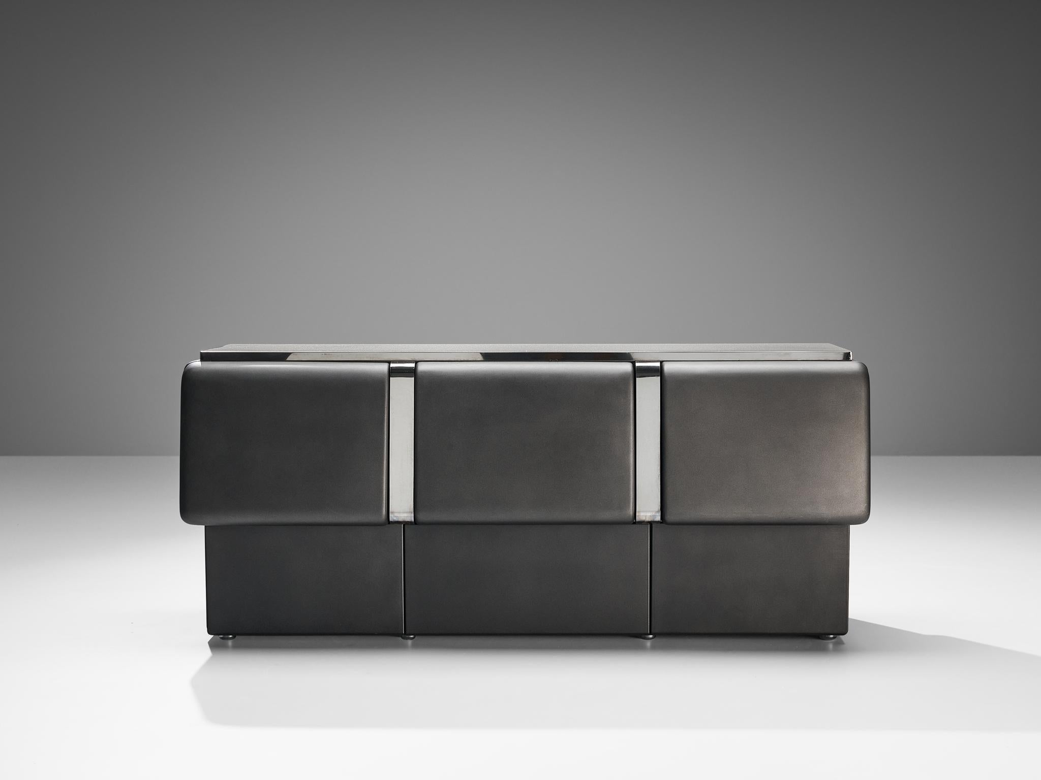 Italian Vittorio Introini 'Colby' Sideboard in Grey Lacquered Wood and Metal  For Sale
