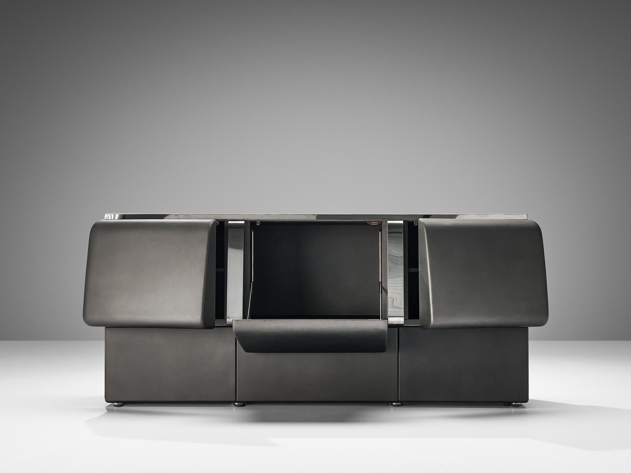 Late 20th Century Vittorio Introini 'Colby' Sideboard in Grey Lacquered Wood and Metal