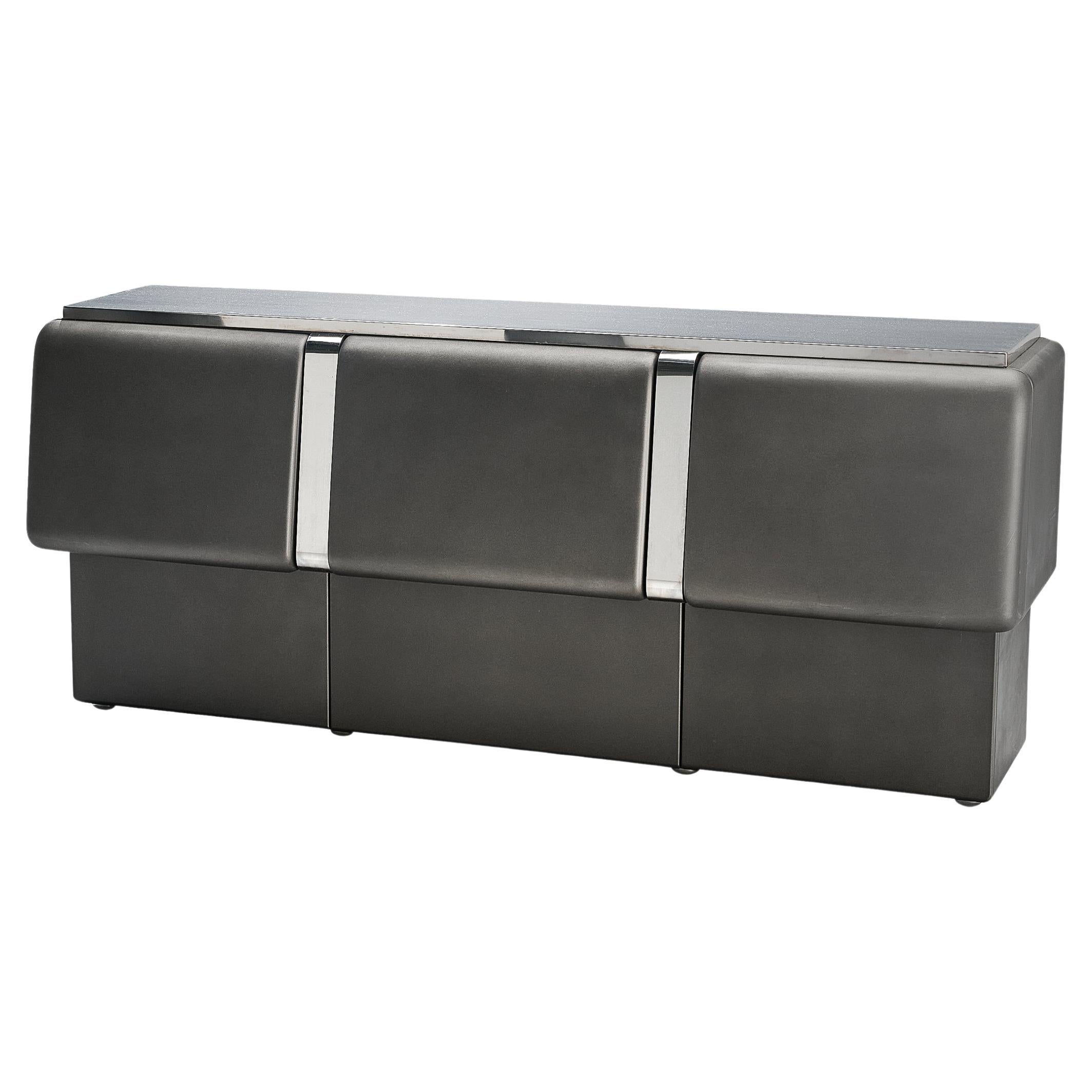 Vittorio Introini 'Colby' Sideboard in Grey Lacquered Wood and Metal  For Sale