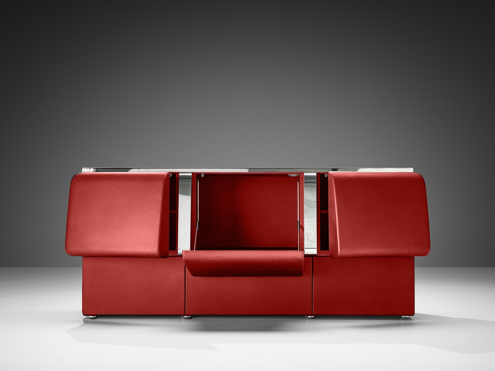 Late 20th Century Vittorio Introini 'Colby' Sideboard in Red Lacquered Wood and Metal