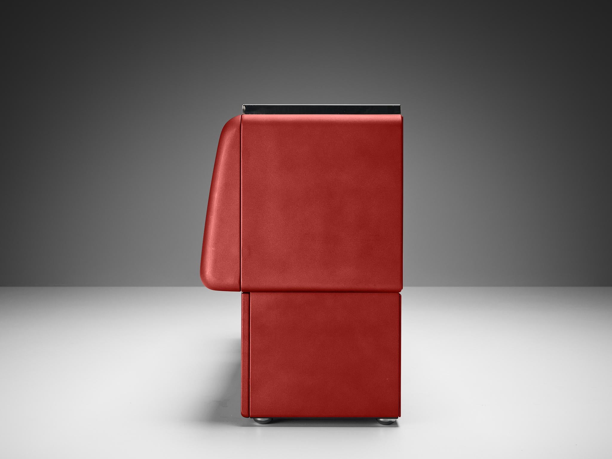 Vittorio Introini 'Colby' Sideboard in Red Lacquered Wood and Metal 2