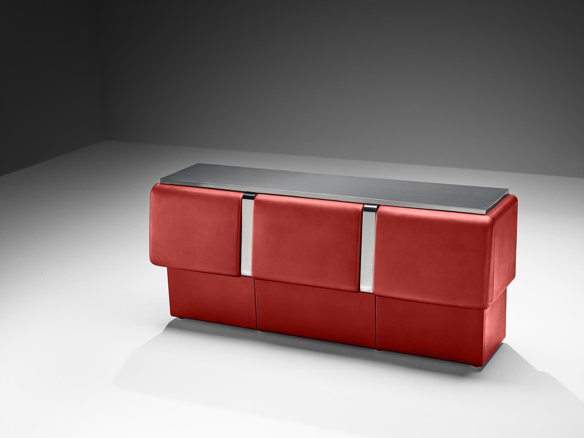 Vittorio Introini 'Colby' Sideboard in Red Lacquered Wood and Metal 3