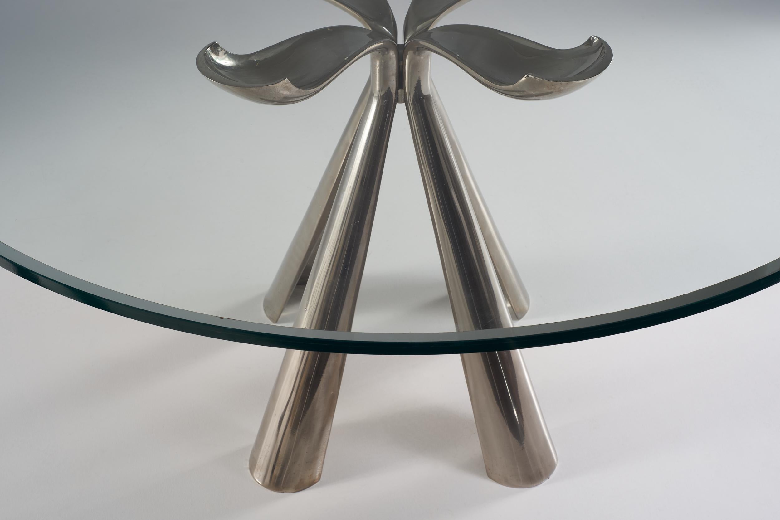 Vittorio Introini Colby Table in Die-Cast Steel and Glass Top, circa 1972 In Good Condition In Milan, IT
