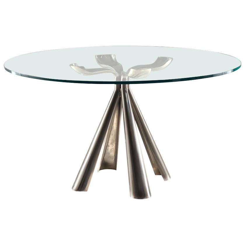 Vittorio Introini Colby Table in Die-Cast Steel and Glass Top, circa 1972