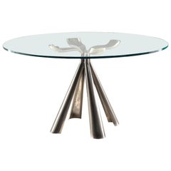 Vittorio Introini Colby Table in Die-Cast Steel and Glass Top, circa 1972