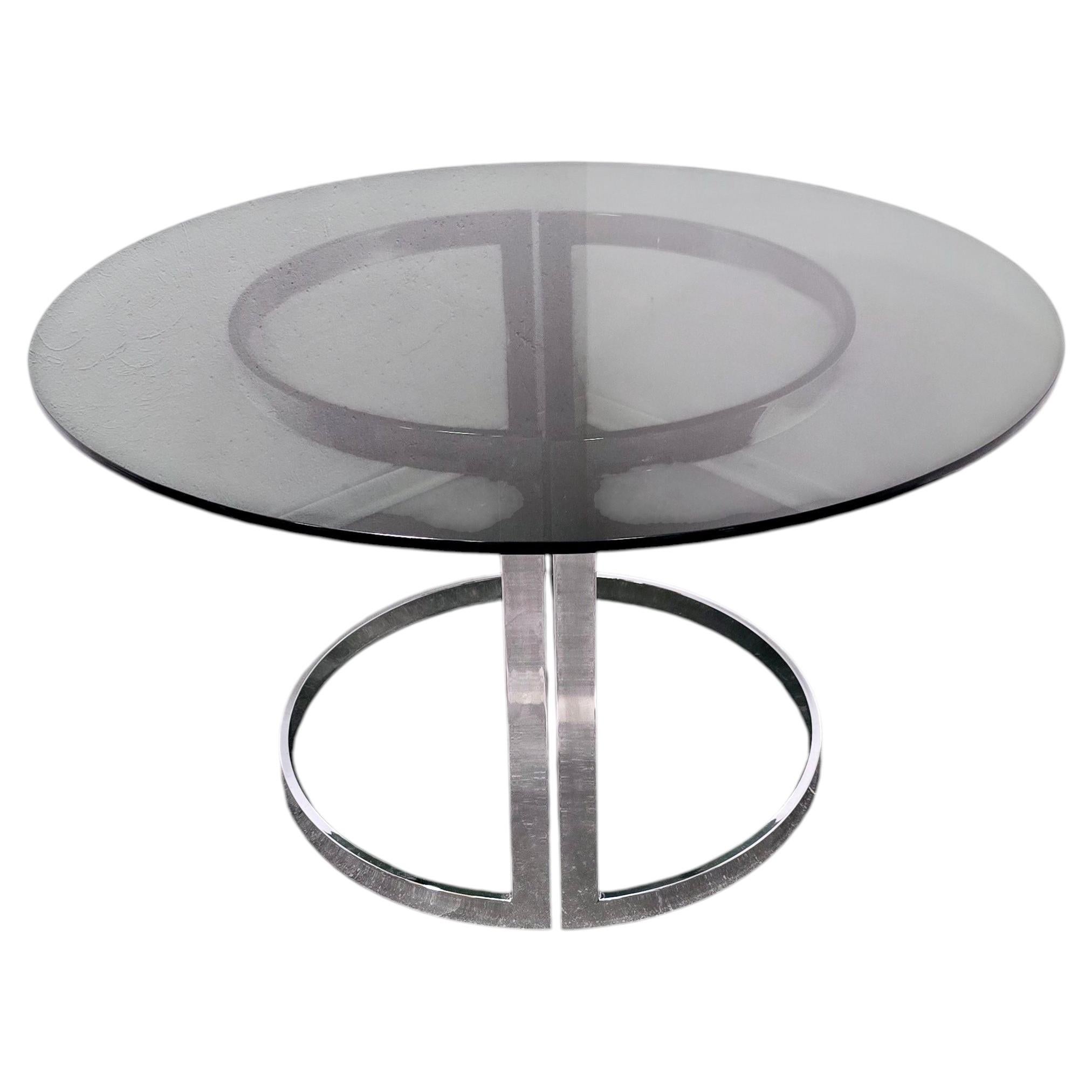Vittorio Introini Dining Table, Smoked Glass & Chrome, 1970s Italy