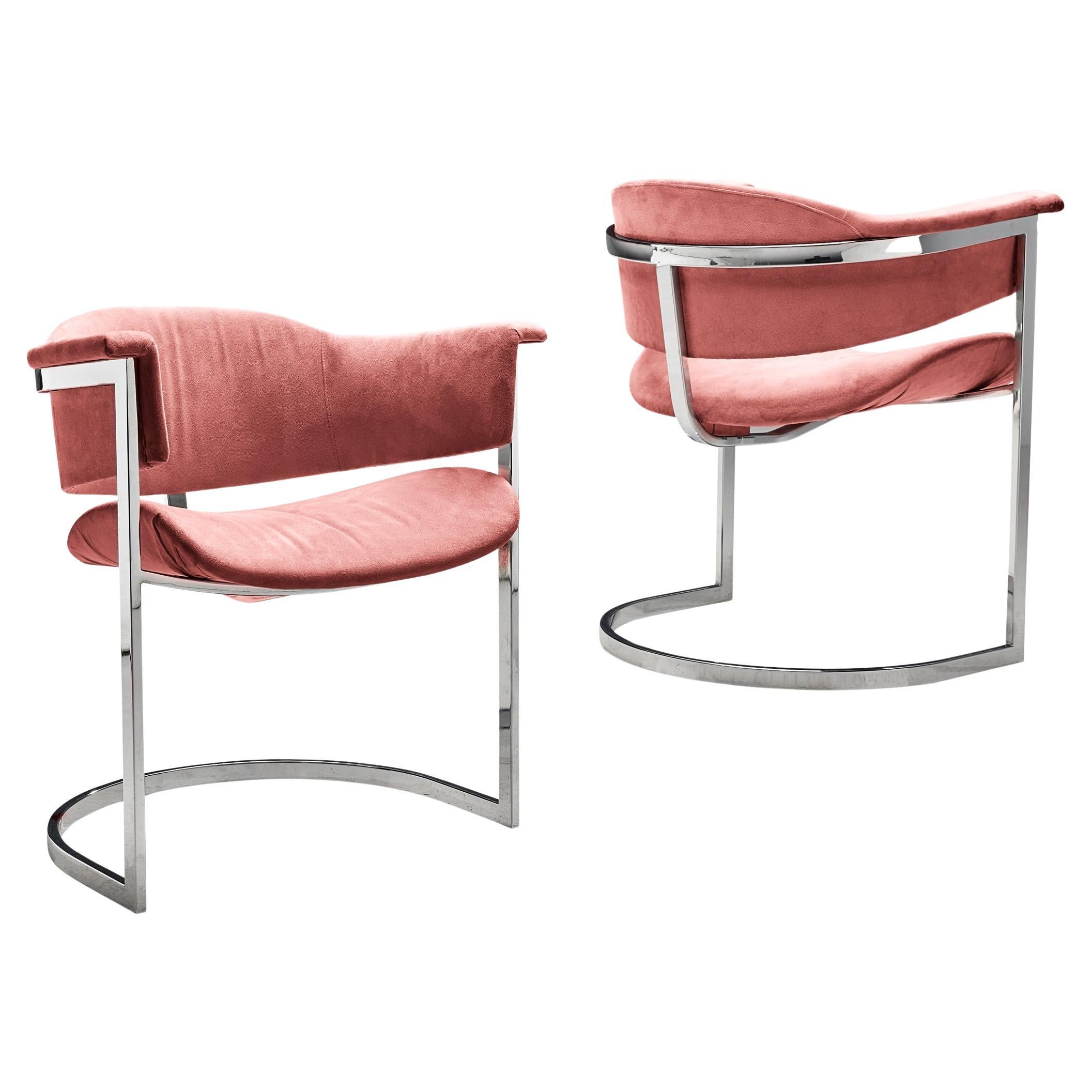 Vittorio Introini pour Mario Sabot, paire de chaises de salle à manger rose poussiéreux 
