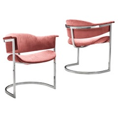 Retro Vittorio Introini for Mario Sabot Pair of Dining Chairs in Dusty Pink 