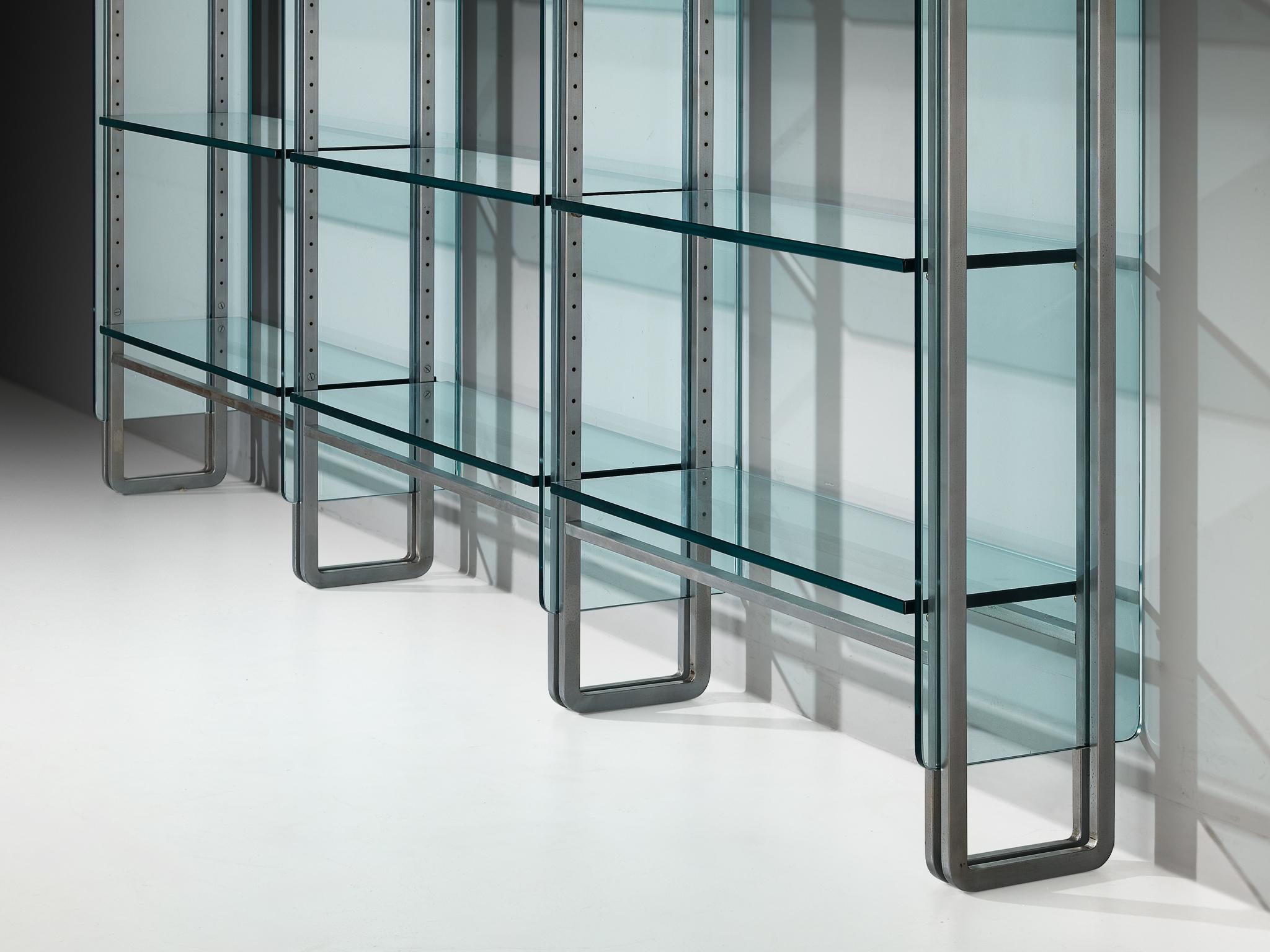 Post-Modern Vittorio Introini for Proposals Wall Unit in Steel and Glass For Sale