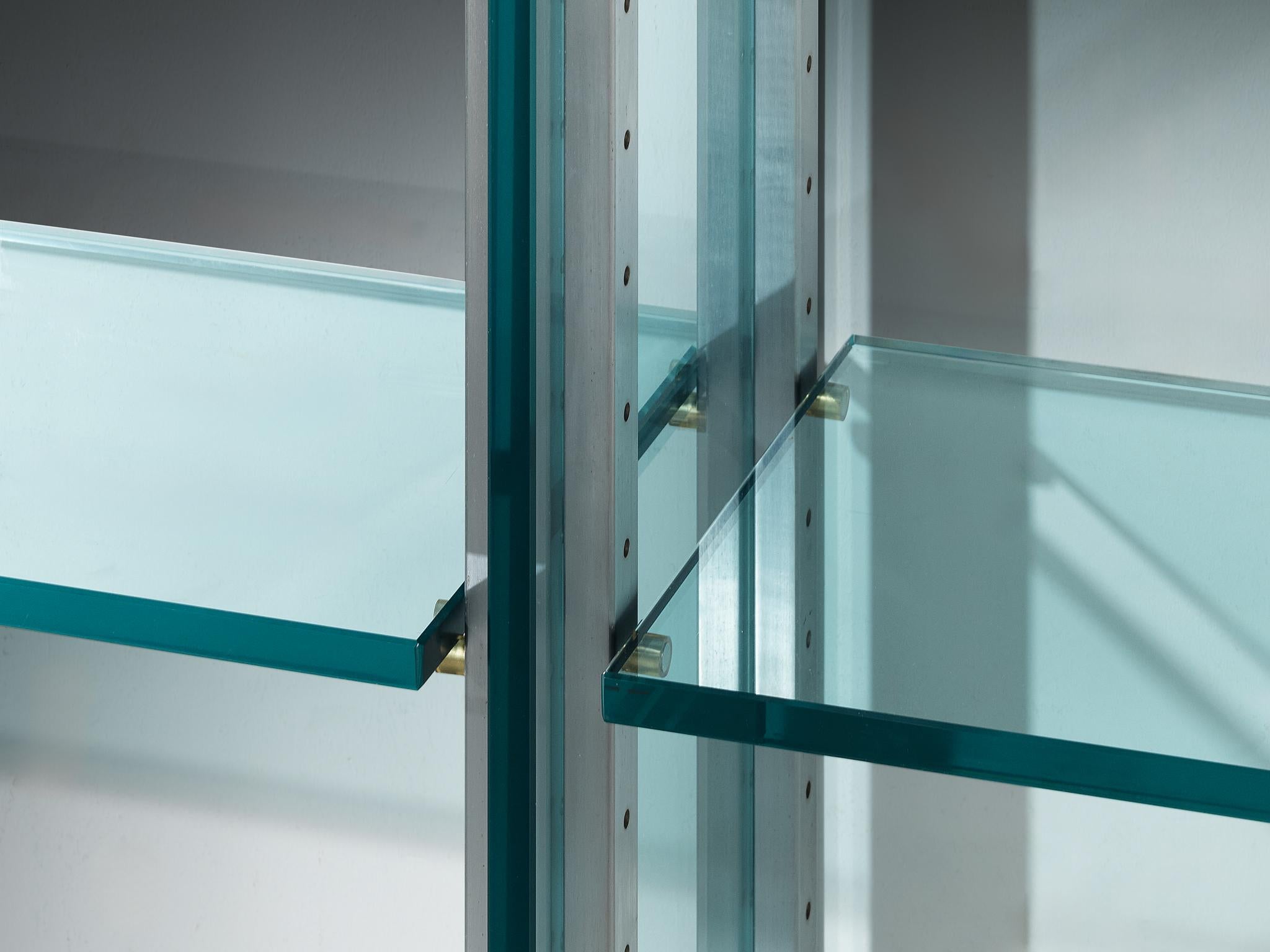 Italian Vittorio Introini for Proposals Wall Unit in Steel and Glass For Sale