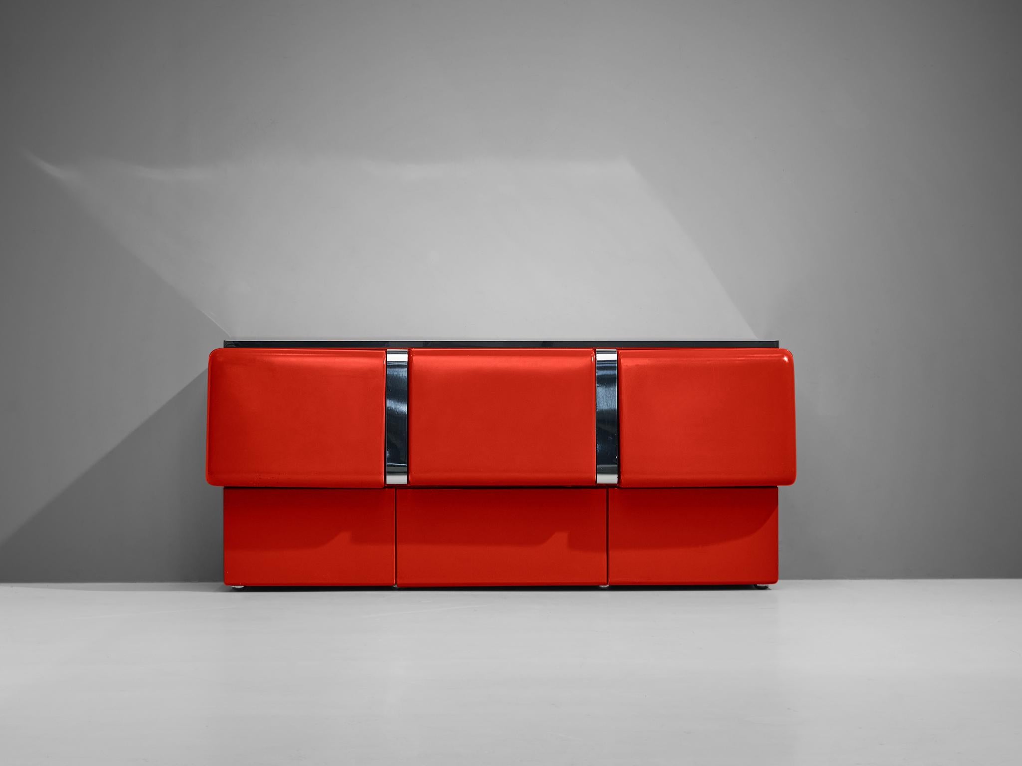 Vittorio Introini for Saporiti 'Colby' Sideboard in Red In Good Condition In Waalwijk, NL
