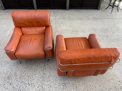 Vittorio Introini for Saporiti "Franzy" Leather and Chrome Lounge Chairs