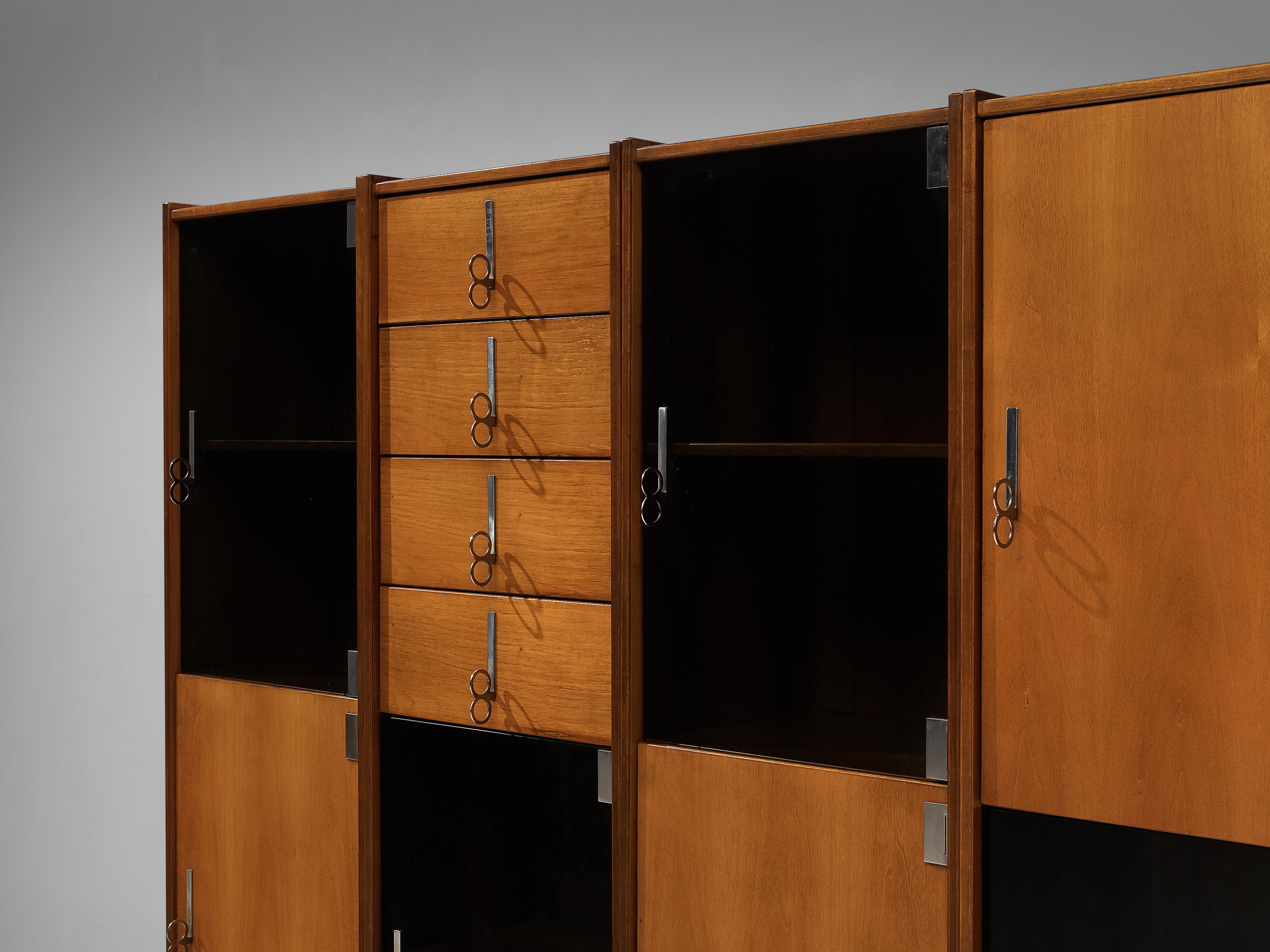 Italian Vittorio Introini for Saporiti Free-Standing Modular Cabinets in Walnut
