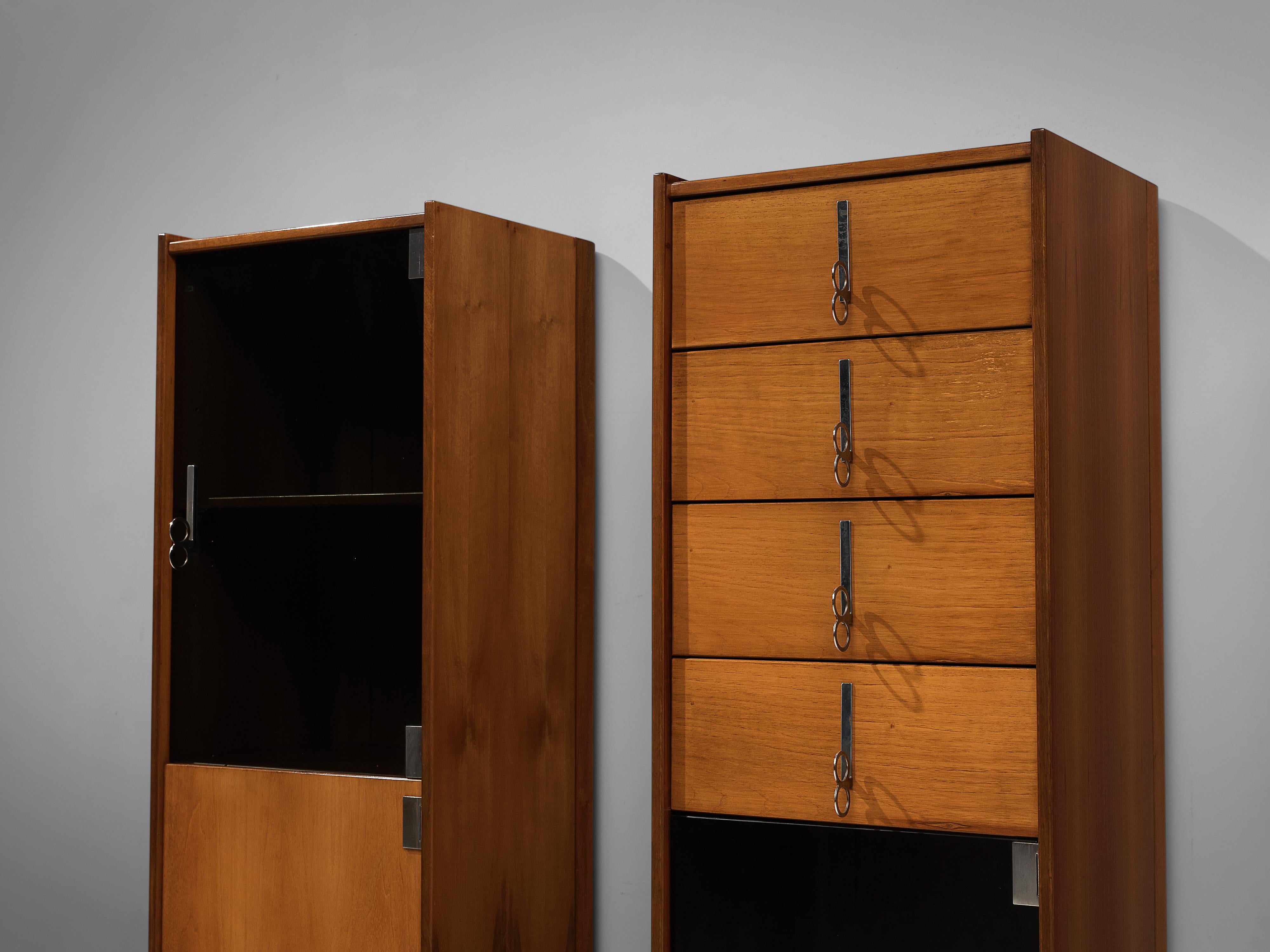 Mid-20th Century Vittorio Introini for Saporiti Free-Standing Modular Cabinets in Walnut