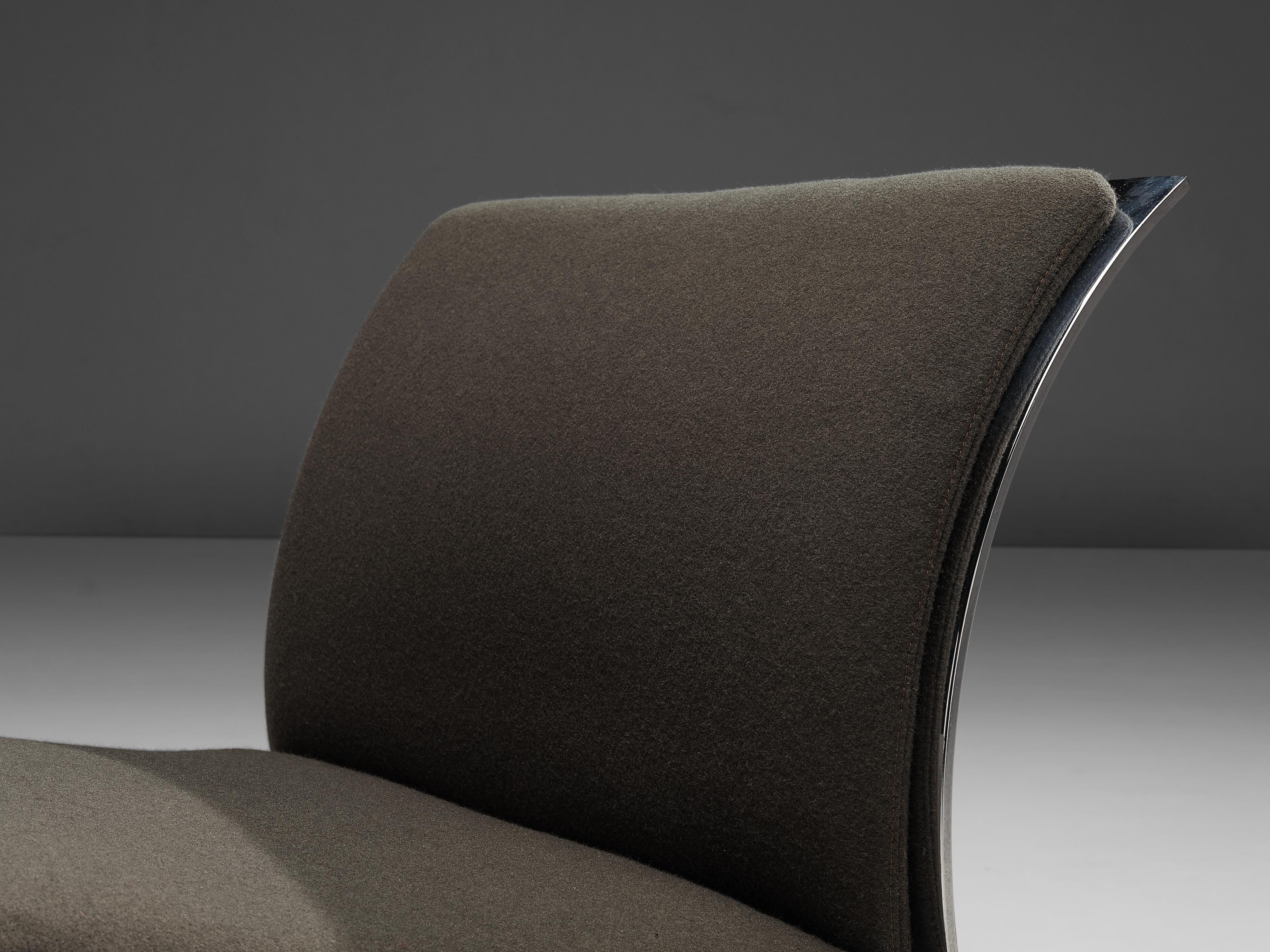 Italian Vittorio Introini for Saporiti Lounge Chair with Frame in Chrome