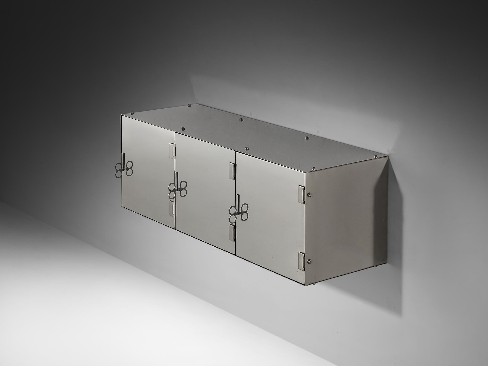 Vittorio Introini for Saporiti, wall-mounted sideboard, aluminum, lacquered ash, Italy, 1960s 

Exceptional sideboard designed by Vittorio Introini for Saporiti in the 1960s. The rationalist aluminum sideboard has a clear and functionalist design