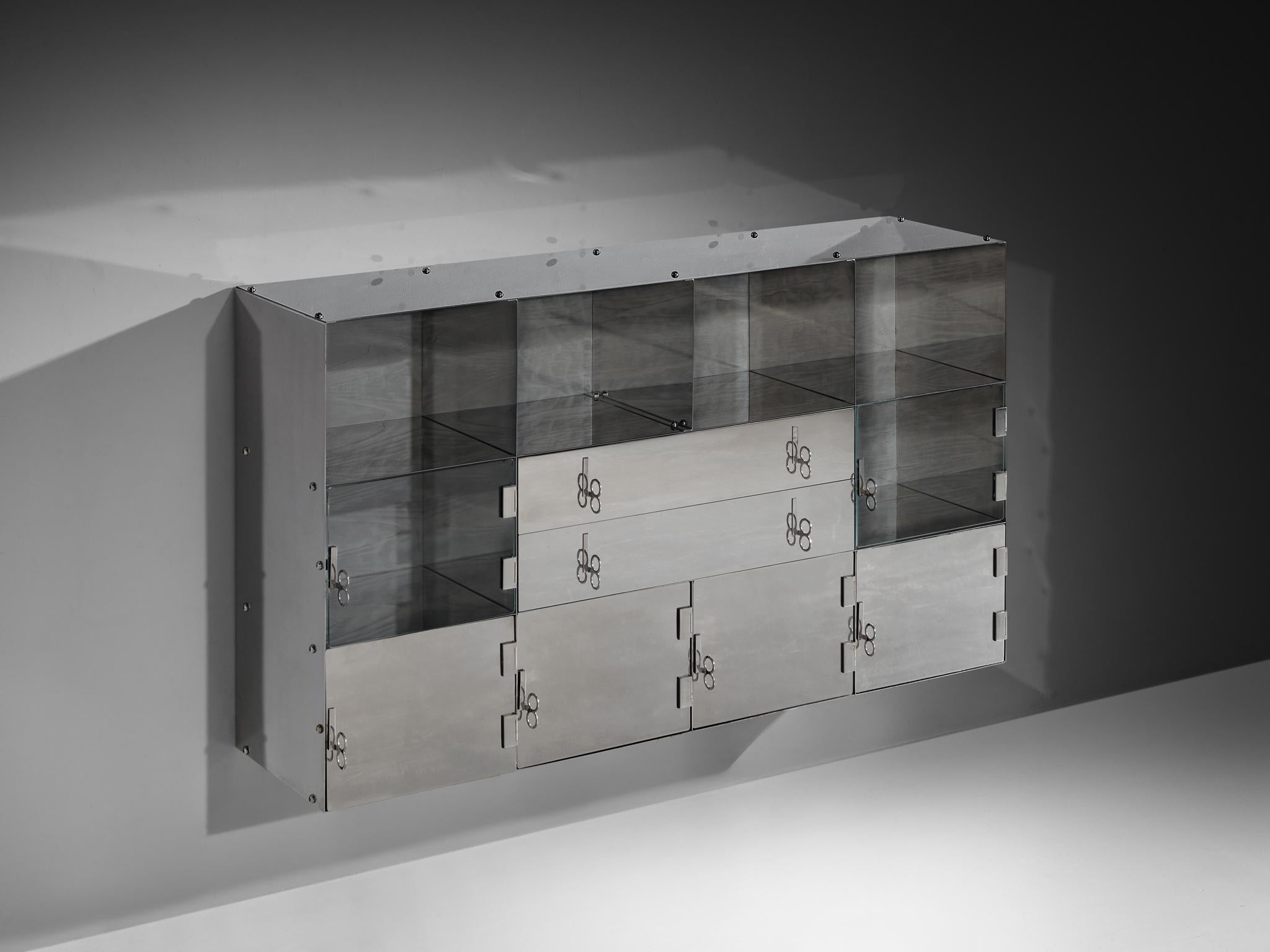 Alluminio Vittorio Introini per Saporiti Credenza a specchio in vetro alluminio lucido in vendita