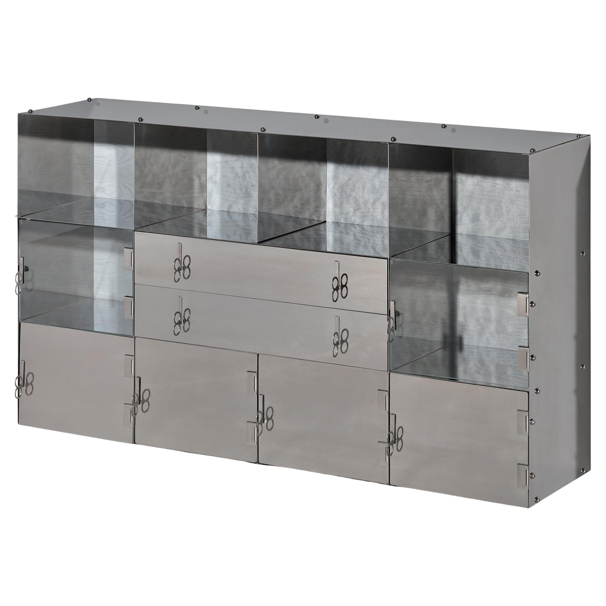 Buffet à miroirs Vittorio Introini pour Saporiti en aluminium poli