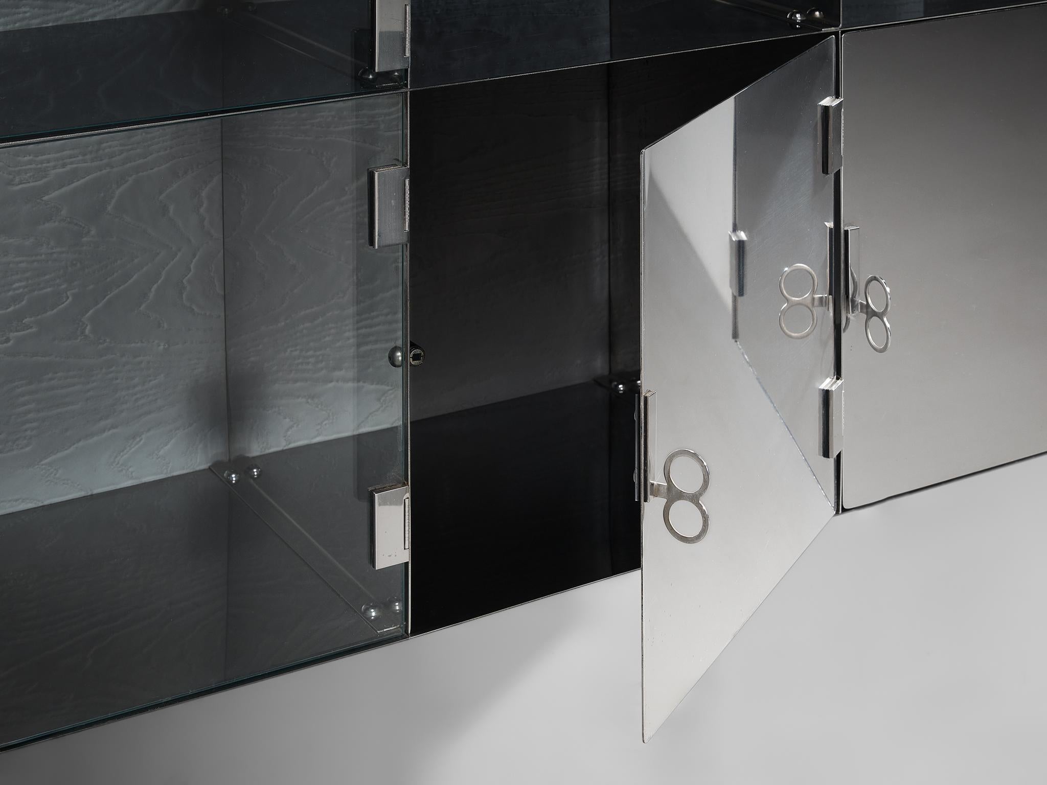 Aluminum Vittorio Introini for Saporiti Mirrored Wall-Mounted Sideboard  For Sale