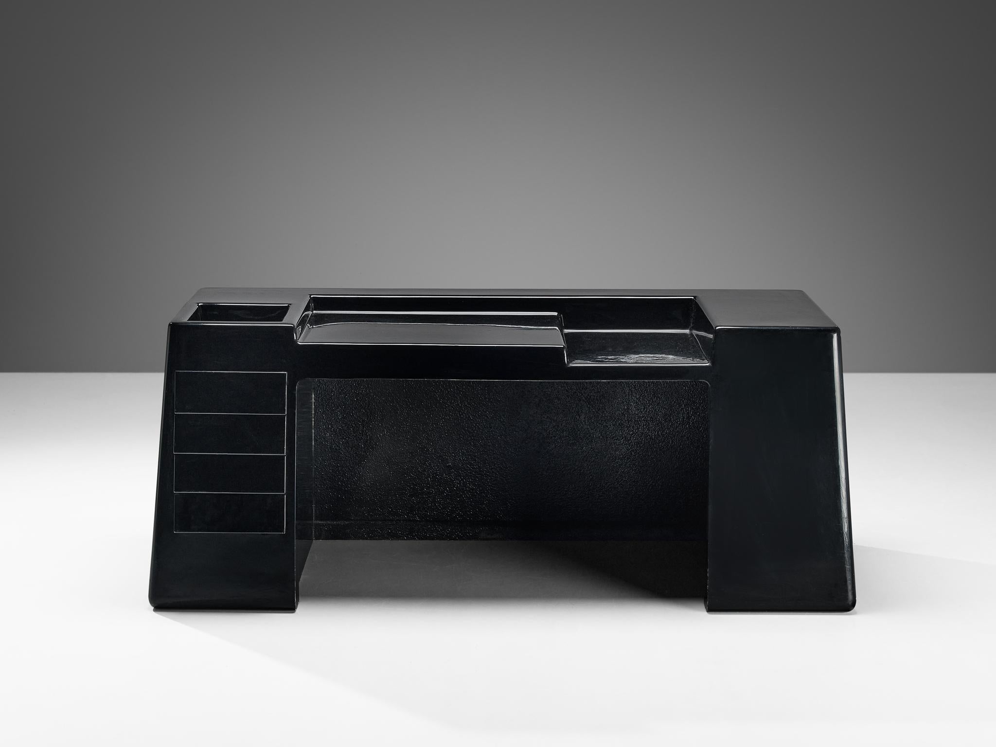 Post-Modern Vittorio Introini for Saporiti Rare Sculptural Desk in Black Fiberglass