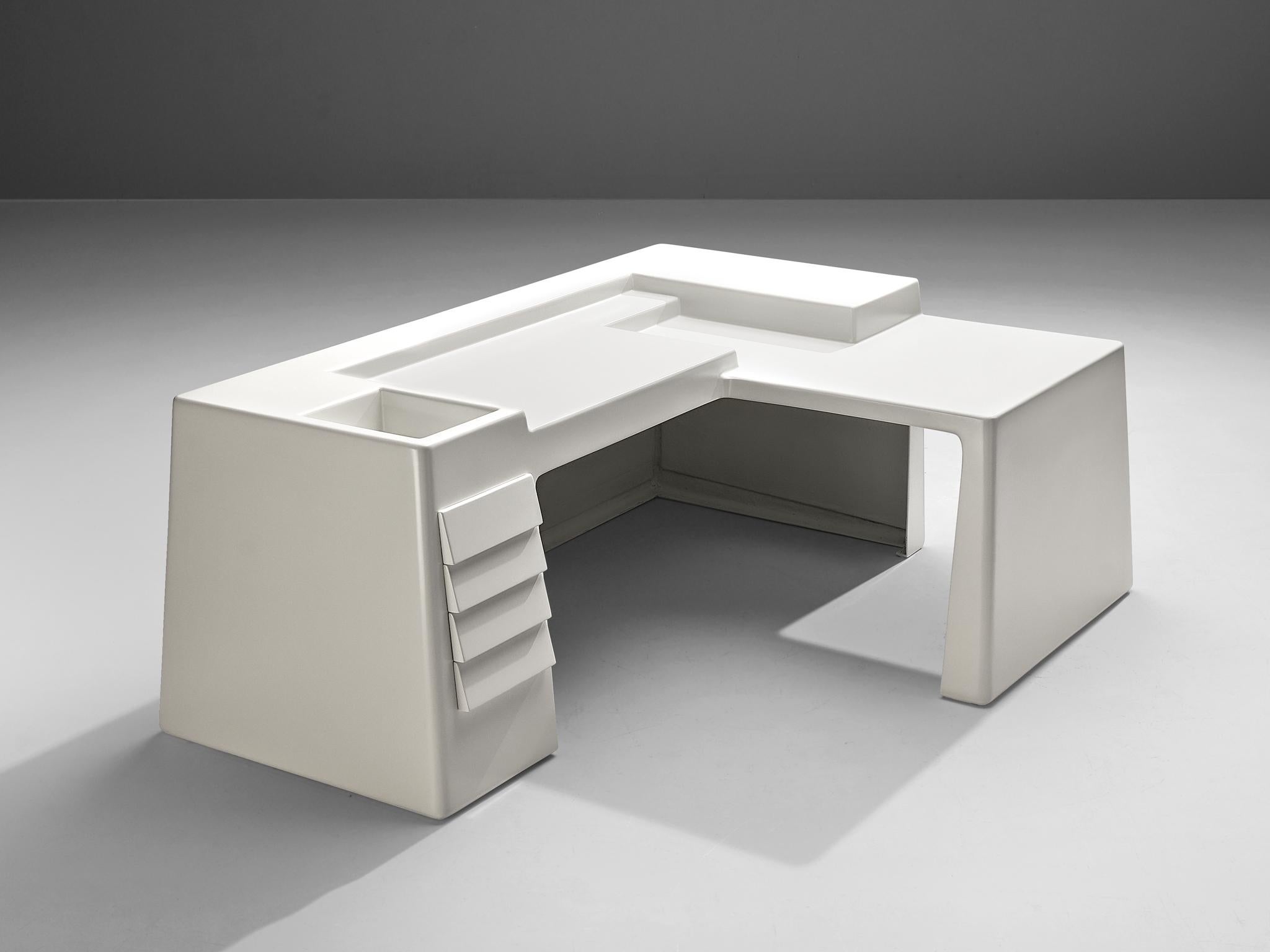 Vittorio Introini for Saporiti Rare Sculptural Desk in White Fiberglass For Sale 3