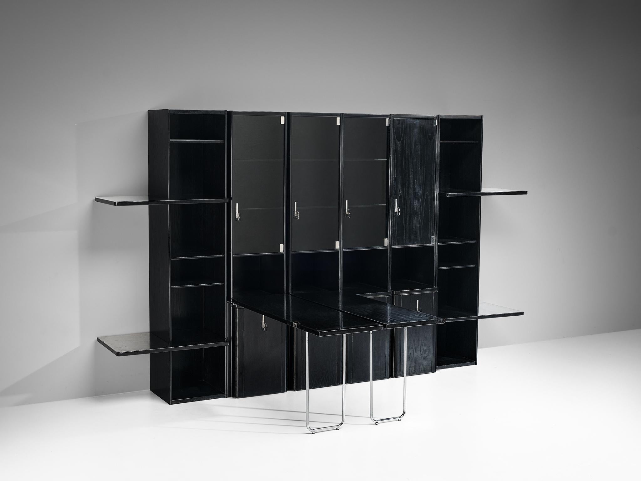 Vittorio Introini for Saporiti Wall Unit in Lacquered Ash and Chrome  In Good Condition For Sale In Waalwijk, NL