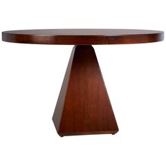 Vittorio Introini: Geometric Walnut Dining Table with Round Top, Italy 1960's