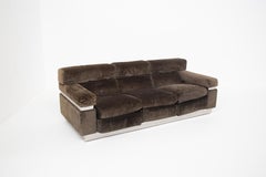 Vittorio Introini Italian Sofa in Brown Velvet and Steel