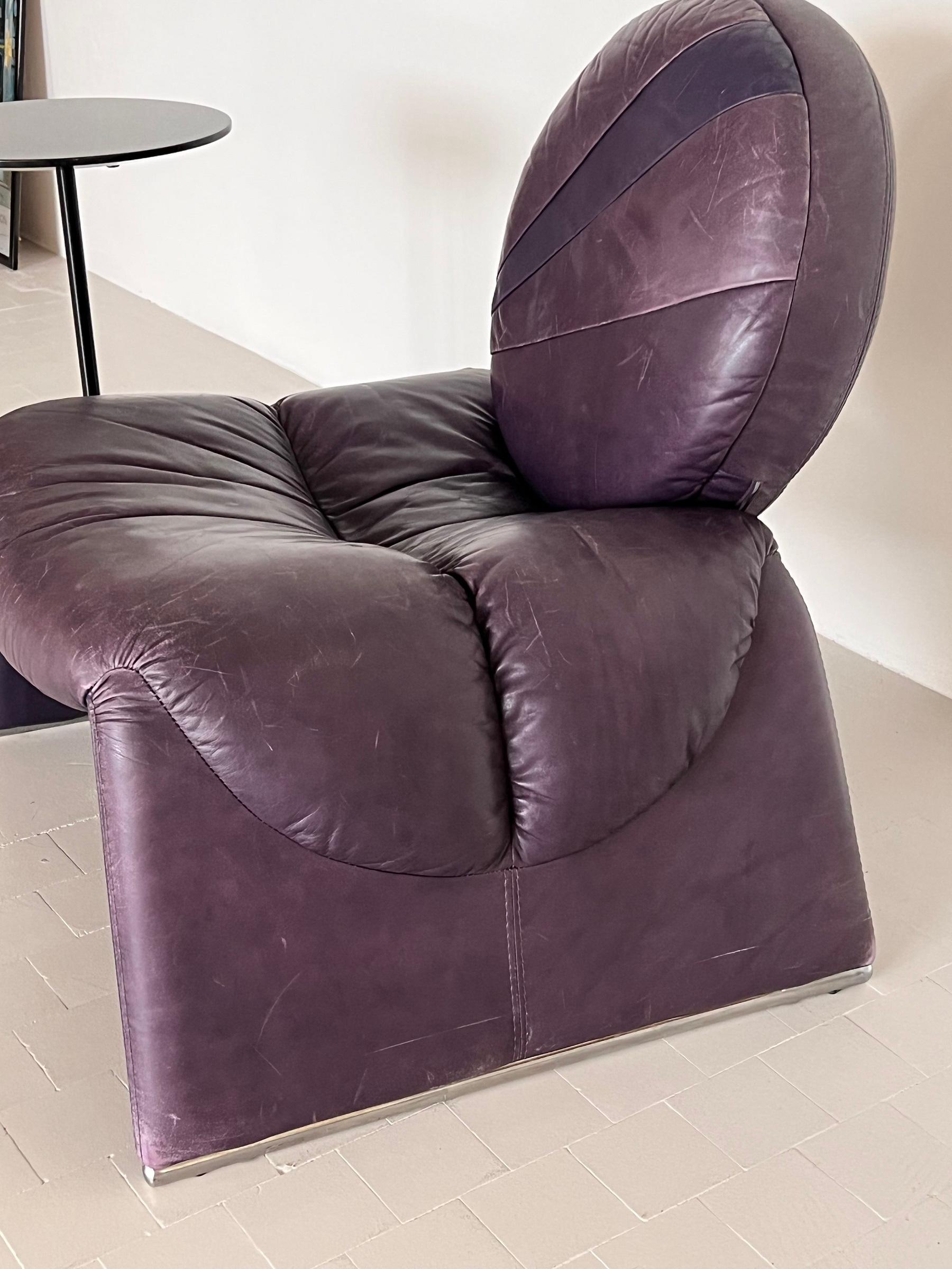 Vittorio Introini fauteuil de salon P35 violet pour Saporiti, années 1980 en vente 4
